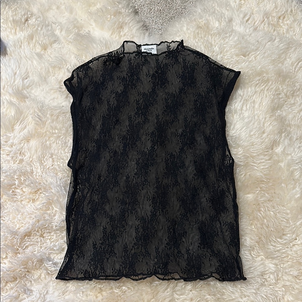 Black Lace Mesh Sleeveless Top